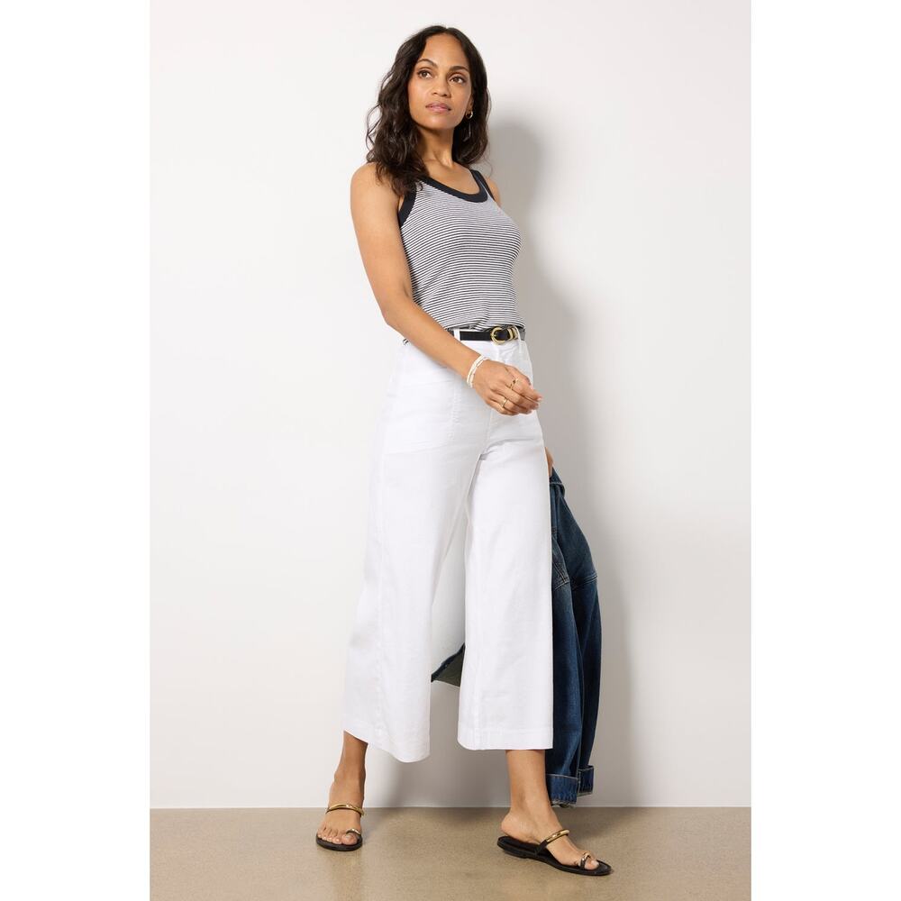 Evereve Joelle Stretch Linen Cropped Wide Leg Size 31 White Coastal Minimalist - Picture 4 of 13